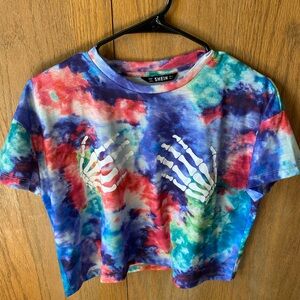 Colorful Tie-Dye Skeleton Hand T-Shirt